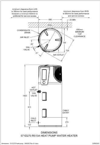 Dimensions - Solahart Atmos Frost 270QDR