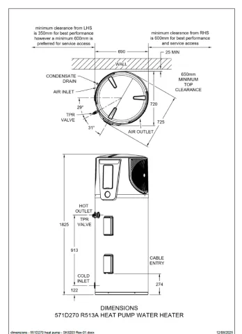 Dimensions - Solahart Atmos Frost 270HAV