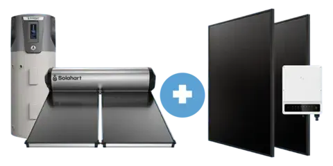 A Solahart heat pump, thermosiphon, 2 panels and an inverter